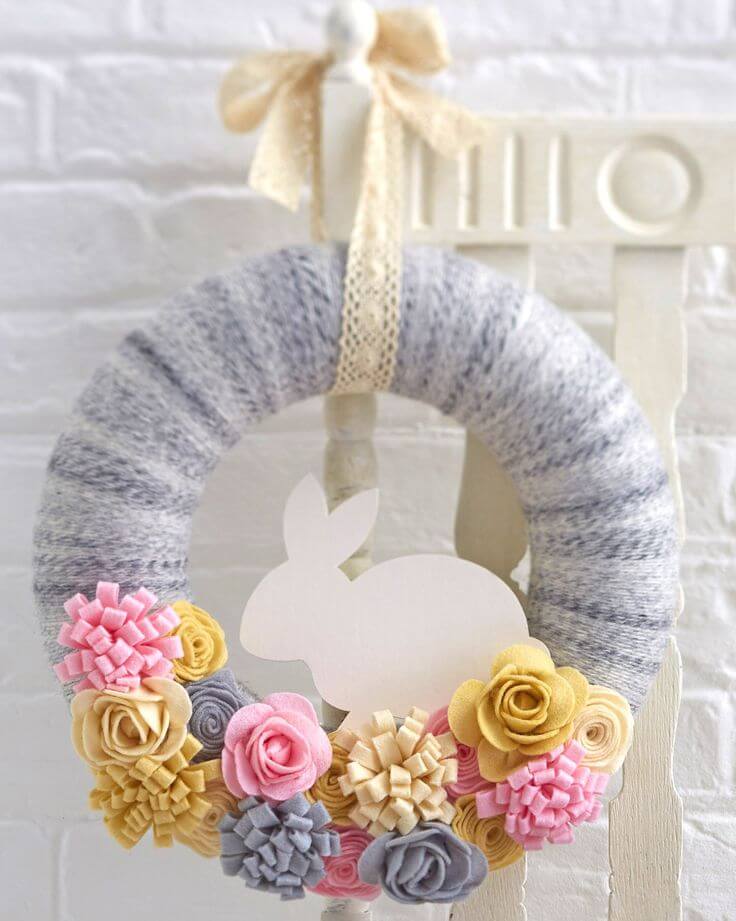 Bunny Wreath with Fabric Flowers