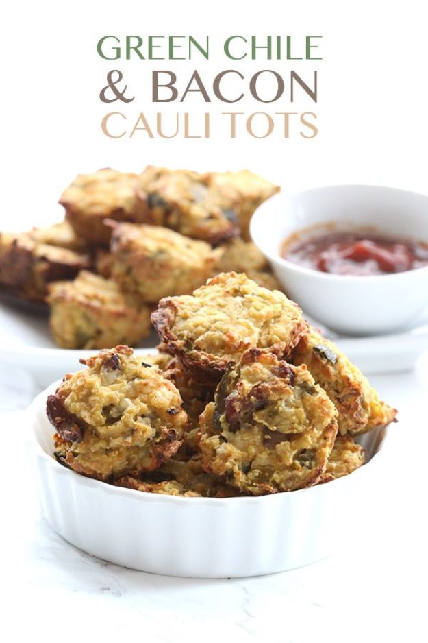 Green Chile & Bacon Cauli Tots. Keto Snack Recipes